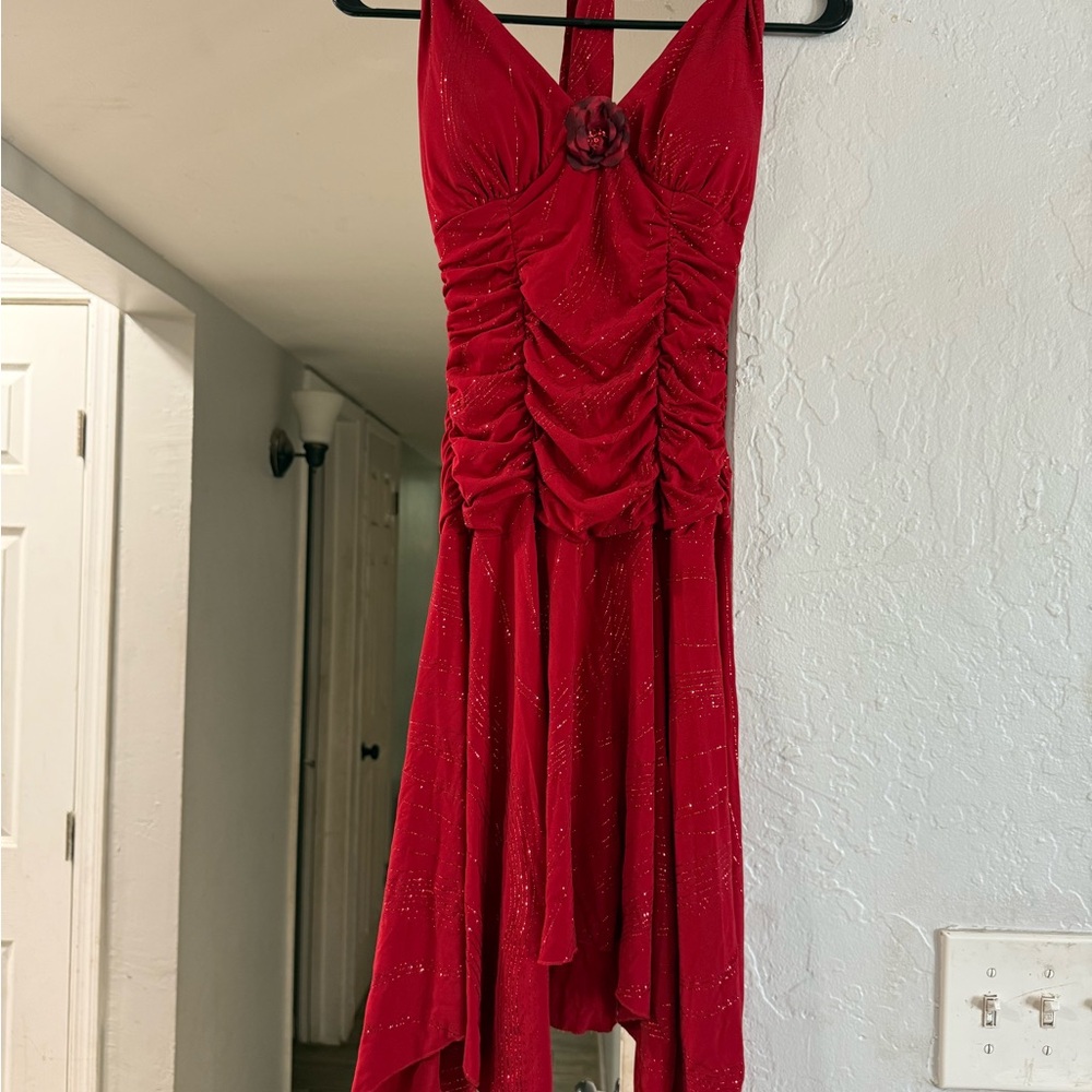 Chic Red High-Low Halter Dress